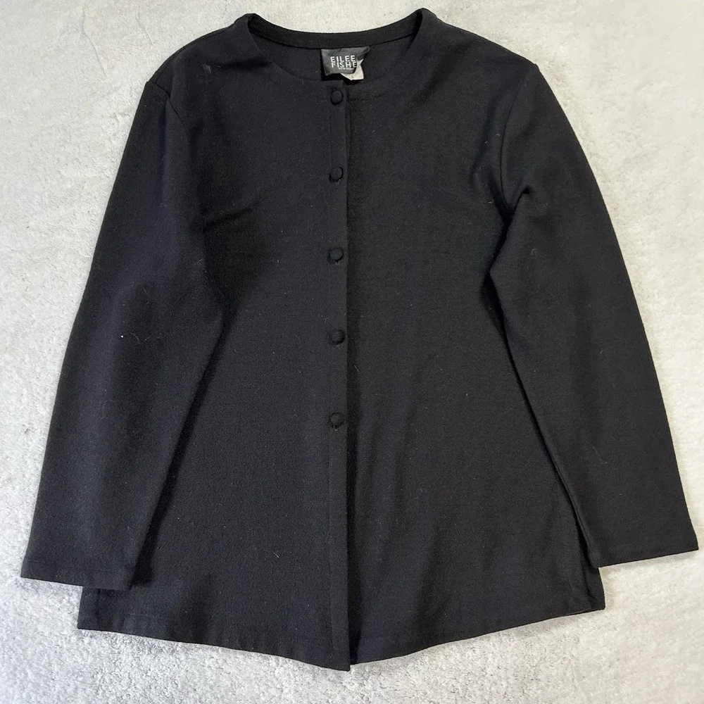Eileen Fisher Womens Size S Black Long Sleeve Wool Cardigan Sweater (J8)